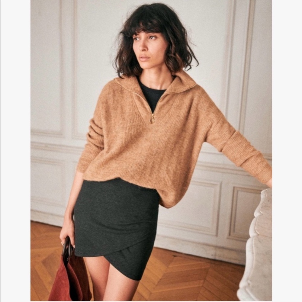Sezane Calvi Wrap Style Stretchy Black Mini Skirt